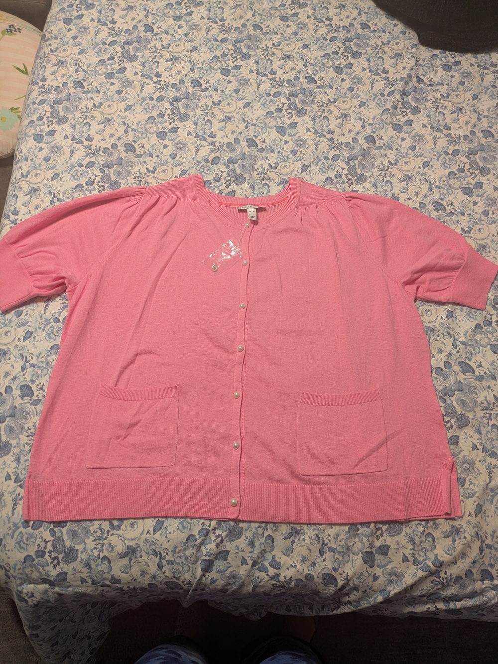 Isaac Mizrahi Pink Short-Sleeve Button Cardigan